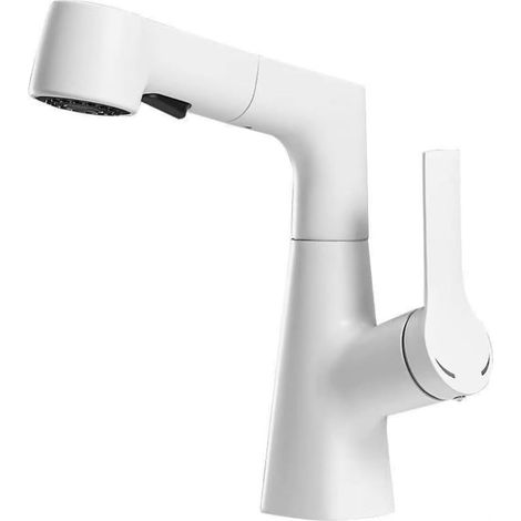 Grifo de cocina giratorio de 360° con 2 modos de rociado para baño, agua fría y caliente, aleación de zinc, blanco. (1/5)