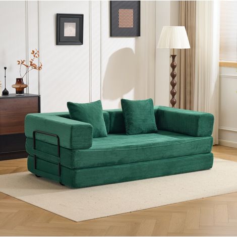 Faltbares Schlafsofa 185 x 92,5 x 60 cm aus dunkelgrünem Cord HAVRYA (1/5)