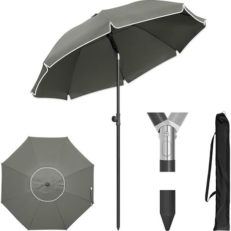 WOLTU Sombrilla de jardín con altura ajustable y cabezal inclinable, φ135 cm, gris oscuro, para balcón, jardín y playa