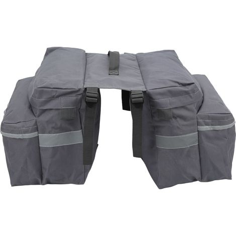 Sacoche de selle de vélo étanche grande capacité, double sacoche latérale arrière avec plusieurs poches et bandes réfléchissantes grises (1/5)