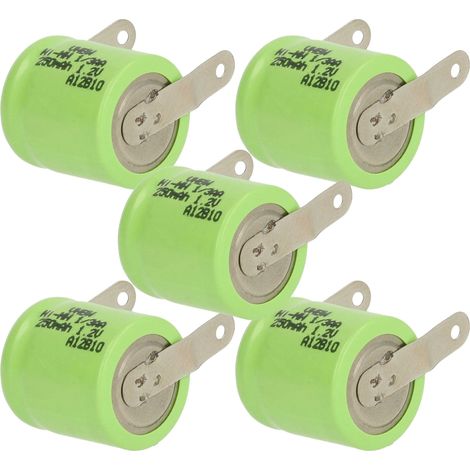 vhbw 5x Batteries remplacement pour 1/3AA pour modéle RC (250mAh, 1,2V, NiMH, vert, avec cosse à souder (U))