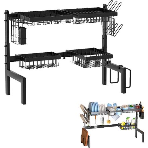 Estante para fregadero de cocina, diseño ajustable, función de autodrenaje, color negro. (1/2)