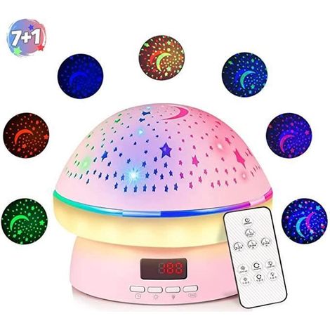 Projecteur Ciel Etoile,Veilleuse Rotative à 360° avec Minuterie,Lampe de Projecteur de Champignon Créatif avec Télécommande-Rose (1/4)