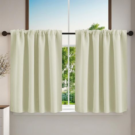 Lot de 2 Rideaux Brise-bise, Polyester, Passe-tringle 7cm, Occultant Léger, Cuisine Salle de Bain