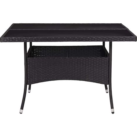vidaXL Mesa de comedor de jardín ratán sintético y vidrio negro (1/2)
