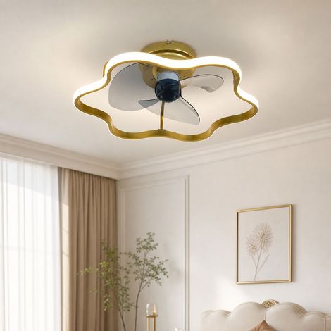 Ventilateur de plafond LED en forme de fleur, 50cm, moteur silencieux réversible, télécommande et APP, éclairage 3 couleurs, idéal pour salon