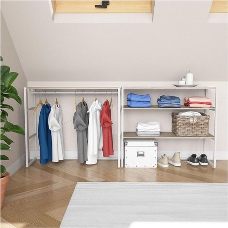 Mob-In – Lot de 2 portants vêtements modulables 200x85cm – Métal blanc ou noir – Pour rangement sous combles – Capacité 75 kg
