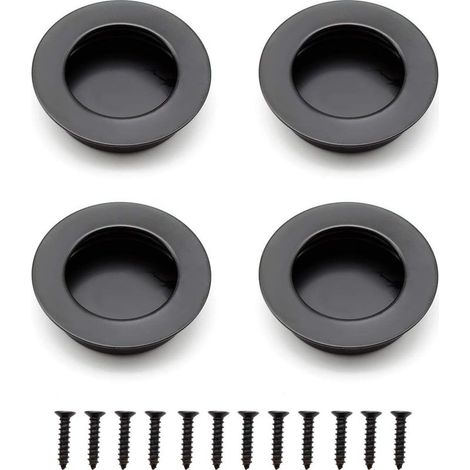 4 Pièces Poignées Rondes Encastrées, 40 mm Poignee de Portes Coulissantes en Acier Inoxydable, Poignées Noir de Meuble peut être Utilisé pour Les Tiroirs, Armoires, Meubles sur Mesure