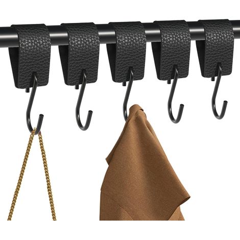 Tacón negro con hebilla de cuero, 5 ganchos para ropa, multifuncional con lazo para acampar. (1/5)