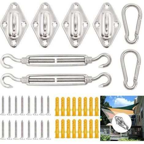 Kit de Fixation Voile d'ombrage,40Pcs Kit de Montage Fixations d'ombrage de Voile,Acier Inoxydable 304 Kit Accessoires de Fixation de matériel,Kit de Fixation pour Voile de Jardin pour Jardin
