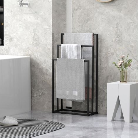 Porte-serviettes sur pied en acier noir à 3 barres 45 x 21,5 x 85 cm (1/5)