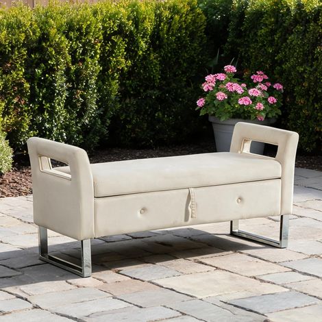 Coffre banquette en velours beige avec accoudoirs 138 cm (1/5)