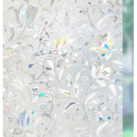 Película para ventanas , película opaca autoadhesiva para privacidad, película 3D para ventanas, película decorativa para vidrio, estática, sin adhesivo, protección UV, flores de tulipán, 90 x 200 cm 