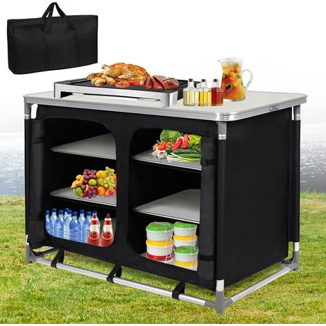 Cuisine de Camping Armoire de camping pliable avec plaque dense en MDF avec aluminium et tissu Oxford 100x50x80cm NAIZY