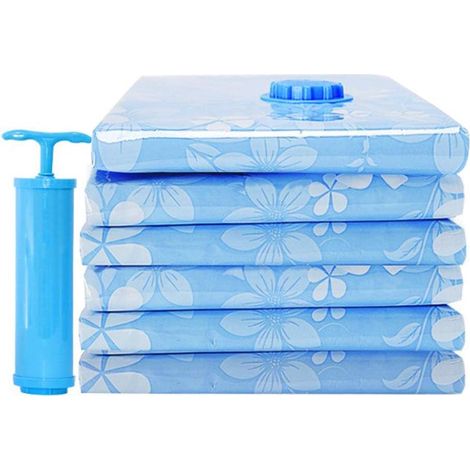 Juego de 6 bolsas de compresión al vacío con bomba manual para viajes, sala de estar, hogar, reutilizables (100 x 70 cm) (1/5)