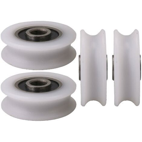 4 pezzi 4x20x6,5x7,4 mm bianco diametro interno 4 mm puleggia in nylon con scanalatura a U per porta scorrevole-- (1/3)