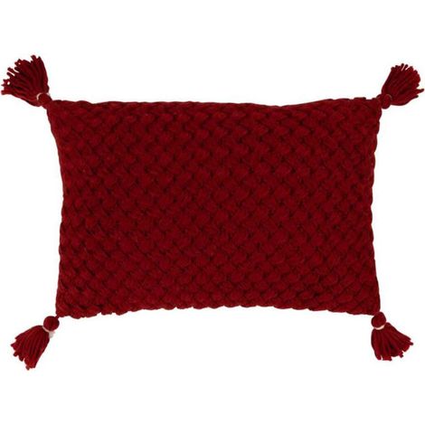 Coussin Déco à Franges "Crochet" 40x60cm Rouge (1/4)