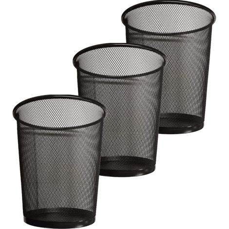 Lot de 3 corbeilles à papier circulaires en maille légère en métal, idéales pour la cuisine, la maison, le bureau, le dortoir, le salon, la chambre à coucher (noir) (1/5)