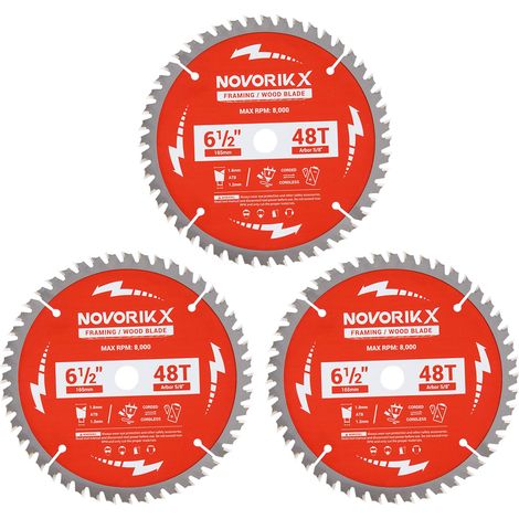 Lame de scie circulaire, 6-1/2", 48T, 3 pièces, dents interchangeables pour bois (1/5)