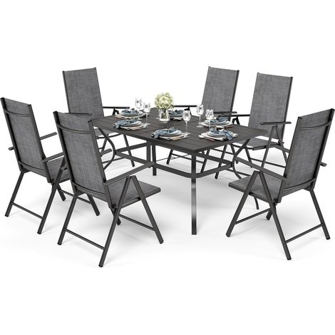 PHIVILLA 6+1 Garden Table and Chairs Set of 6 Patio Seating Folding Chair 6X Adjustable with 7 Seating Positions and Metal Dinning Table Garden Furniture Sets Weather-resistant (1/5)