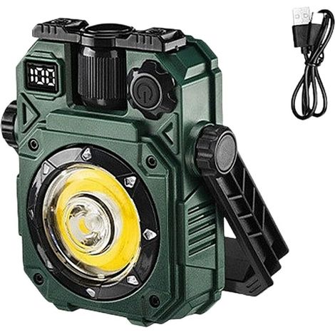 Lampe de camping portable à énergie solaire, lampe de travail d'urgence rechargeable pour l'extérieur, lampe d'inspection, luminosité réglable [Vert] (1/5)