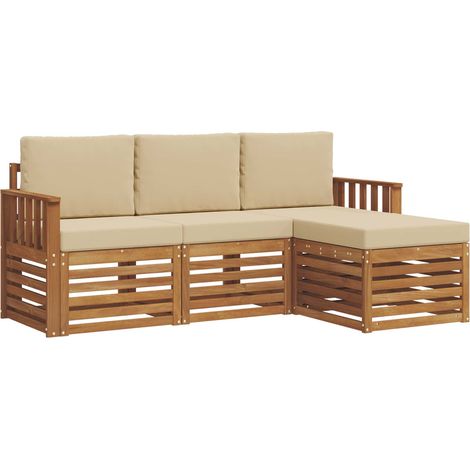 Set di divani da esterno con cuscino 4 pz Salotto da Giardino Naturale e Beige (1/5)