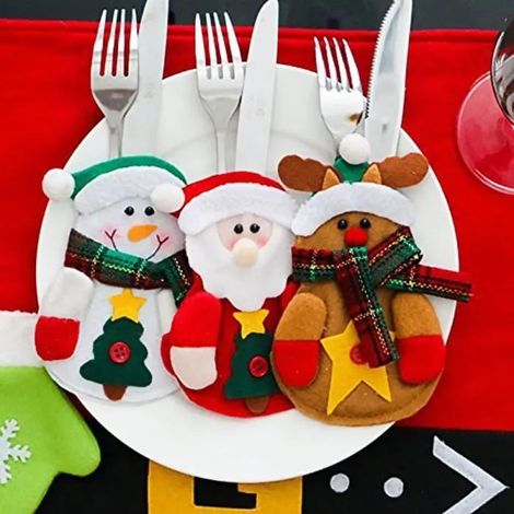 Poches à Couverts - Noël - 12pcs - Non-tissé - Mixte - Décorations de Table (1/4)