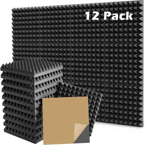 Lot de 12 Mousse Acoustique Autocollante, panneaux de mousse acoustique 3D haute densité pour mur, Mousse Anti Bruit, pour Gaming, Podcasting, Studio d'enregistrement, Bureaux (1/5)