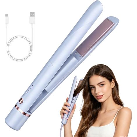 Fer À Lisser Mini Sans Fil, USB, 2 En 1 Boucle, Rechargeable, Voyage, Compact, Cheveux, Céramique, Rapide (1/5)