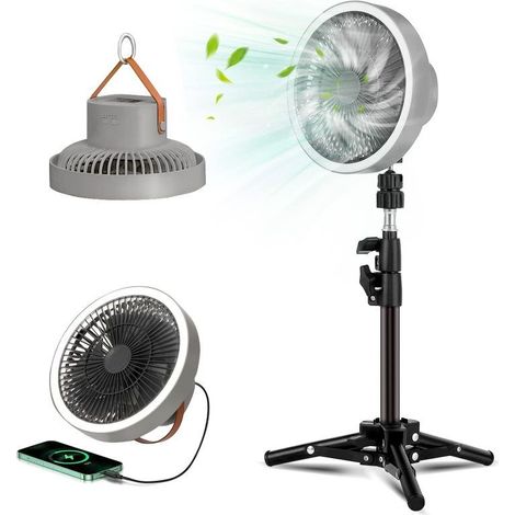 Ventilatore da Campeggio 10000mAh – Treppiede Regolabile – 3 Velocità – 180° – Uncinetto – Potente (1/5)
