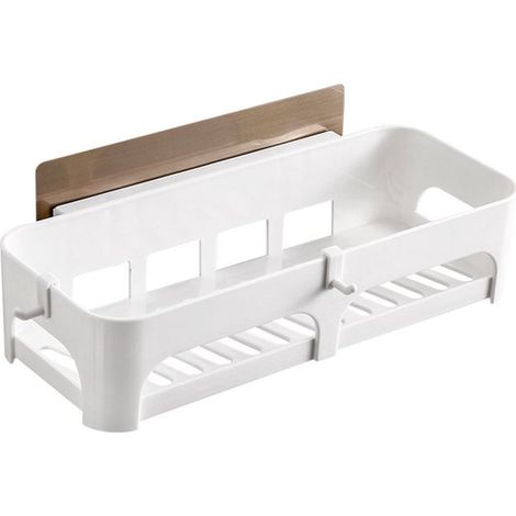 Cesta de ducha - Montaje en pared sin taladros, organizador de baño blanco (1/4)