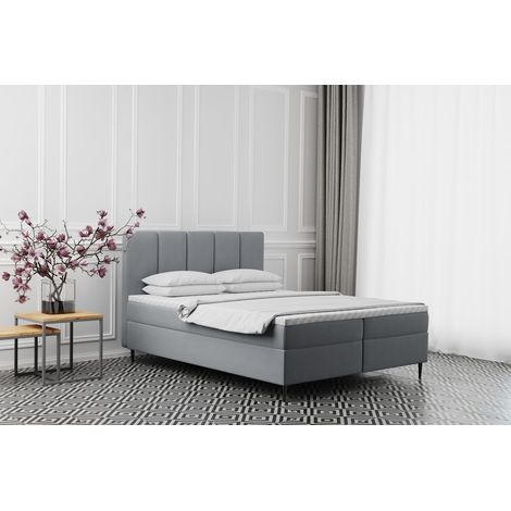 Boxspringbett mit bettkasten matratze ADEL stoff Monolith Hellgrau 180x200 cm (1/2)