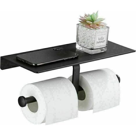 Hygienischer Toilettenpapierrollenhalter ohne Bohren mit Handyablage, doppelte Wandmontage für Badezimmer (Schwarz) (1/5)