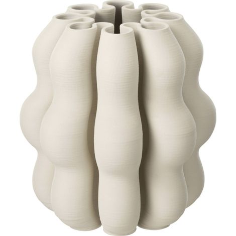 Vase beige en poterie au relief ondulé - beige (1/2)