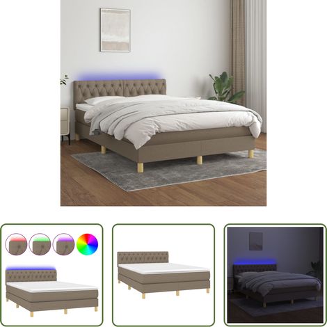 Sommier tapissier - Sommier à lattes de lit avec matelas LED Taupe 140x200 cm Tissu (1/5)