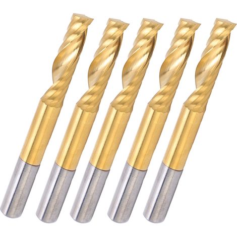 Lot de 5 fraises à spirale en acier rapide, 1 goujure, revêtues de titane, pour défonceuse CNC, 6 x 25 x 60 mm (1/5)