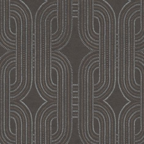 Retro Tapete Profhome 399374 Vliestapete leicht strukturiert mit grafischem Muster und metallischen Akzenten anthrazit silber dunkel-braun grau 5,33 m2