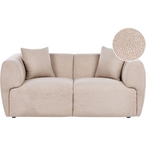 2 Seater Sofa Beige Boucle Upholstery Curved Organic Shaped Sofa Modern Minimalistic Style Living Room VALBY