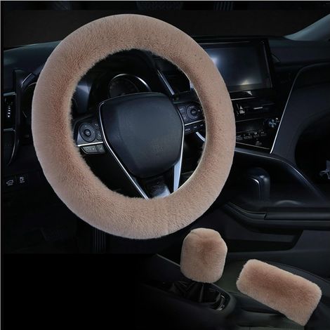 3-teiliger flauschiger Lenkradbezug – weicher Fell-Lenkradschutz für warme Winterräder – 15-Zoll-Lenkradbezug mit rutschfester Oberfläche – universell (1/5)