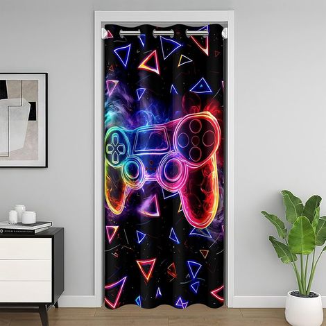 Gaming Rideau Occultant Rideaux Gamepad Rideau de Porte 132x203cm pour Garçons Filles Consoles de Jeux Chambre Décor - 132L X 203H cm (1 Panneaux) (1/5)