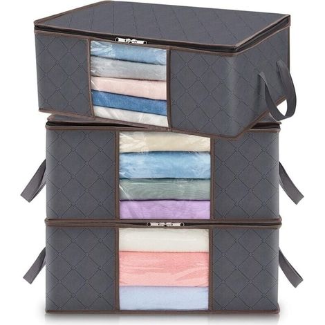 Sac de rangement pour vtements de 35l, bote de rangement pliable sous le lit pour chambre coucher, couettes, vtements, couvertures, jouets, paquet de 3 (1/4)