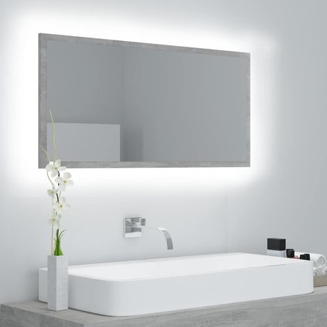 vidaXL Espejo de baño LED acrílico gris hormigón 90x8,5x37 cm (1/5)