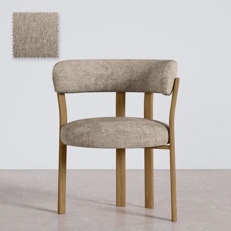 Wohnzimmer Sessel mit Armlehnen gepolstert in Chenille – Eichenoptik Beine – Ergonomisches und modernes Design – Okare Taupe