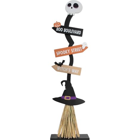 Balai de sorcière d'Halloween en bois, accessoire de décoration effrayant pour patio, cuisine, maison, camping, extérieur (1/5)