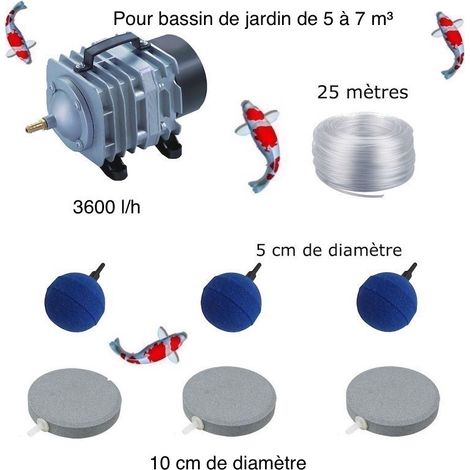 Set aération bassin 3600 l/h 3 Disques 10 cm + 3 boules de 5 à 7 m³ (1/5)