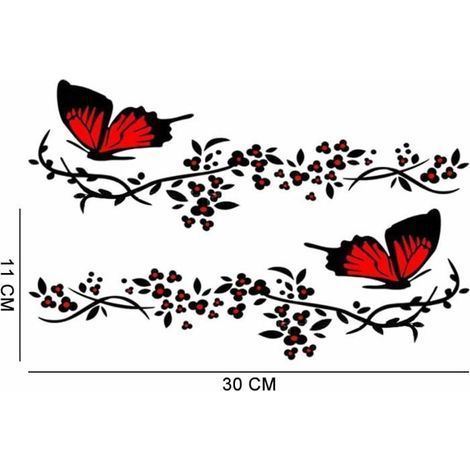Lot de 2 autocollants pour voiture motif papillon et fleur, couleurs noir et rose, résistants et décoratifs pour carrosserie (1/3)