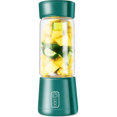 Blender portable rechargeable USB avec gobelet en verre et 6 lames, vert, pour jus et smoothies (1/5)