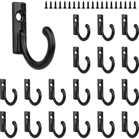 Lot de 20 crochets muraux noirs, style rétro, avec vis, en métal, pour cintres, salle de bain et cuisine. (1/5)