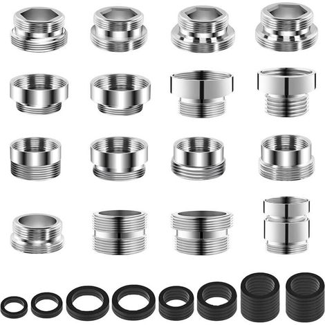 16-teiliges Metall-Wasserhahnadapter-Set mit Distanzstücken und Strahlregler für Spüle und Gartenschlauch (1/4)
