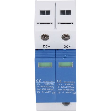 Parafoudre (SPD), disjoncteur de protection pour circuit photovoltaïque, 1000 V CC, 40 kA, bicolore bleu et blanc, 2 pôles (1/5)